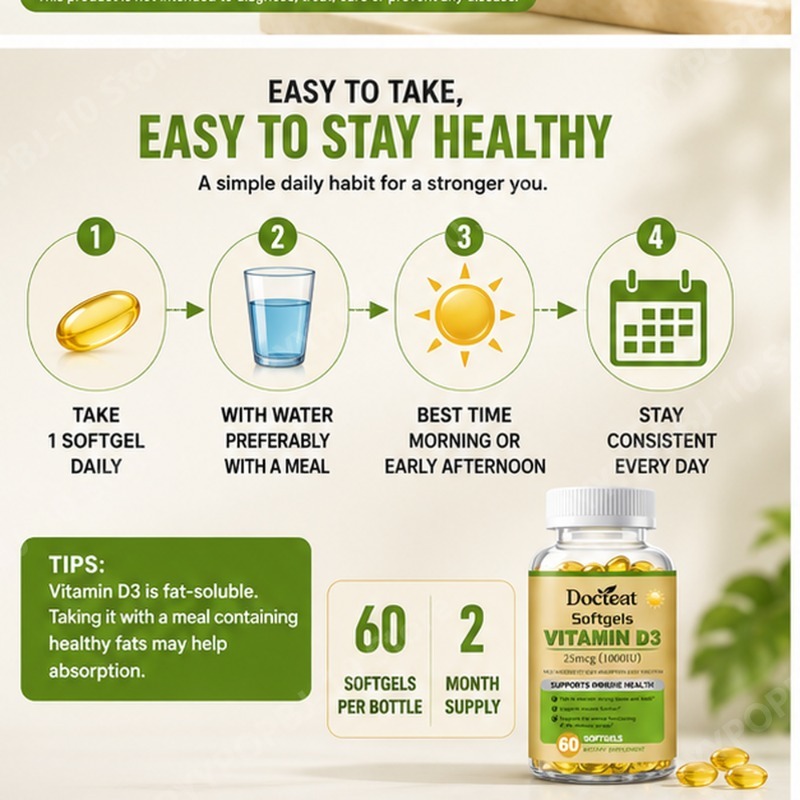 Docteat Vitamin D3 Softgels 25 - огляд і ціна Health Wellness Vitamins
